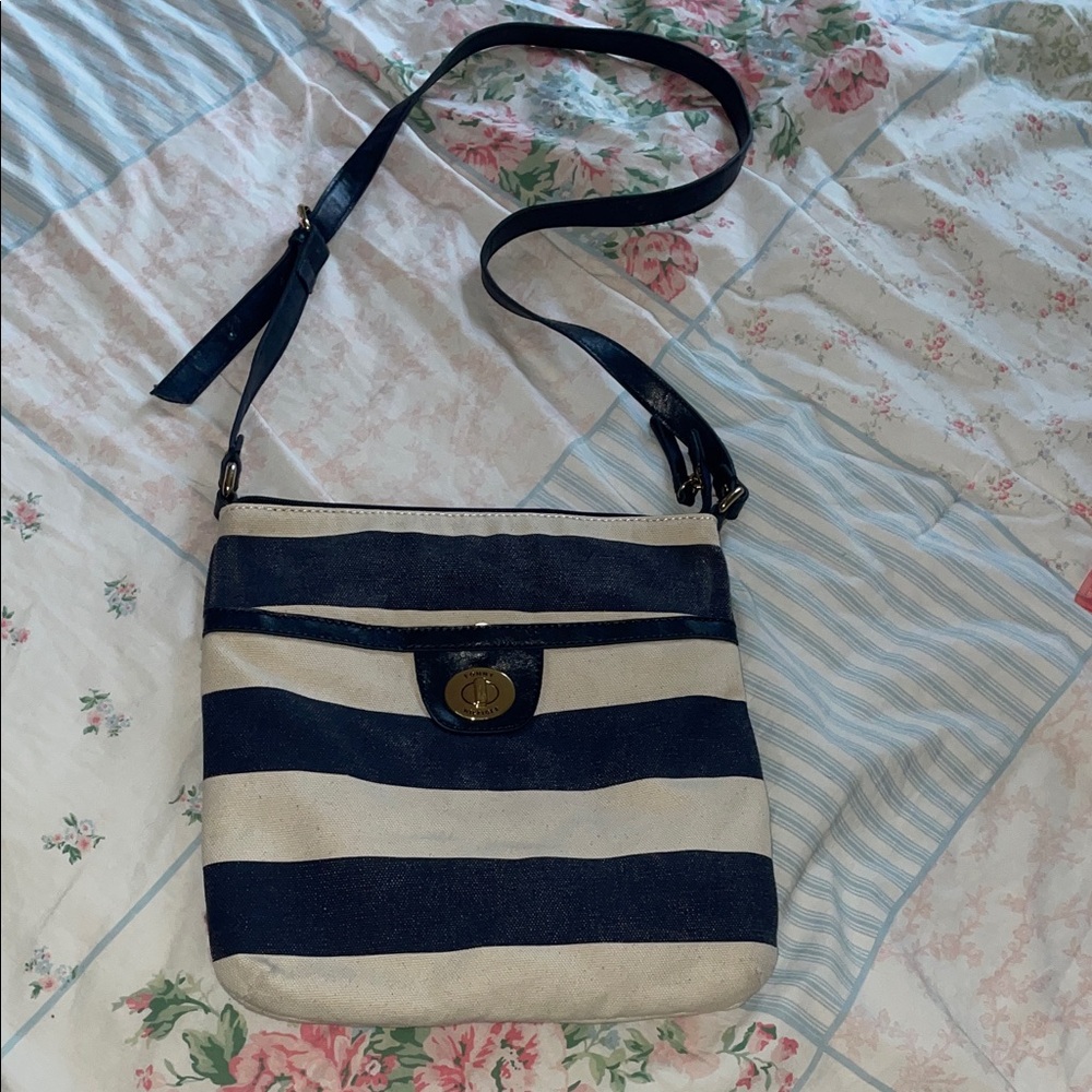 Tommy Hilfiger Navy and Cream Striped Crossbody Bag